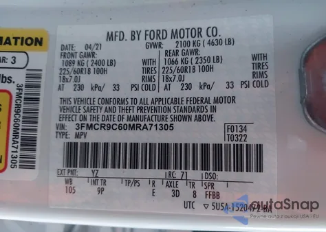 2021 Ford Bronco Sport Outer Banks from USA, damaged, VIN 3FMCR9C60MRA71305